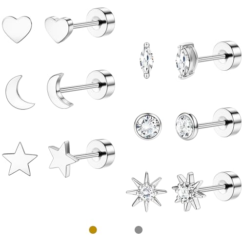 LOLIAS Ohrstecker Silber Vergoldet für Damen Klein Ohrringe Chirurgenstahl Ohrringe Stecker Zirkonia Hypoallergene Piercing Ohr Knorpel Helix Conch Für Mehrfachpiercing von LOLIAS