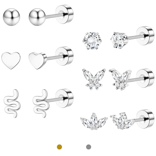 LOLIAS Ohrstecker Silber Vergoldet für Damen Klein Ohrringe Chirurgenstahl Ohrringe Stecker Zirkonia Hypoallergene Piercing Ohr Knorpel Helix Conch Für Mehrfachpiercing von LOLIAS