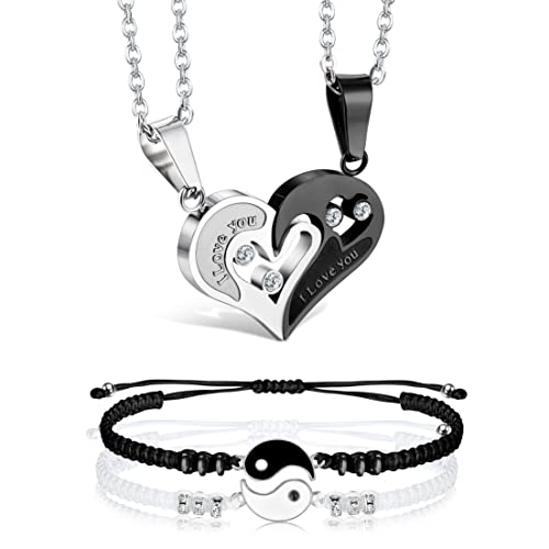 LOLIAS Passende Halskette und Armband für Paare Oder Beste Freunde Ich Liebe Dich Partner Ketten Schmuck Herzkette und Yin Yang Armband Paar Geschenk von LOLIAS