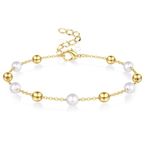 LOLIAS Perlenarmband Damen Armband Damen Gold Perlen Armband Herz Goldene Armbänder Damen Bracelet Women Perlenschmuck Schmuck Gold von LOLIAS