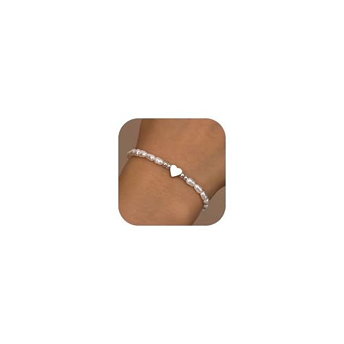 LOLIAS Perlenarmband Damen Armband Damen Silber Perlen Armband Herz Edelstahl Armbänder Damen Bracelet Women Perlenschmuck Schmuck Silber von LOLIAS