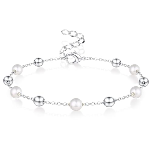 LOLIAS Perlenarmband Damen Armband Damen Silber Perlen Armband Herz Edelstahl Armbänder Damen Bracelet Women Perlenschmuck Schmuck Silber von LOLIAS