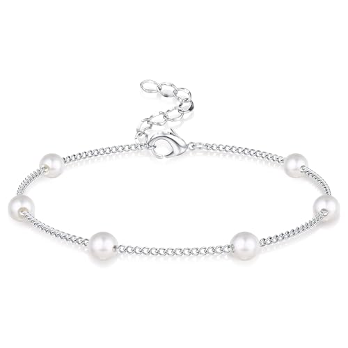 LOLIAS Perlenarmband Damen Armband Damen Silber Perlen Armband Herz Edelstahl Armbänder Damen Bracelet Women Perlenschmuck Schmuck Silber von LOLIAS