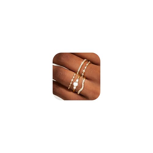 LOLIAS Ring Gold Damen 14 Karat Vergoldete Stapelbare Ringe Set Trendige Non Tarnish Zirkonia Daumen Knöchel Ringe Statement Stapelringe für Damen 54 von LOLIAS