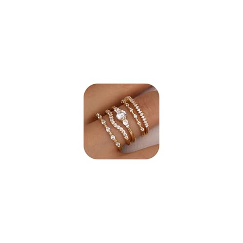 LOLIAS Ring Gold Damen 14 Karat Vergoldete Stapelbare Ringe Set Trendige Non Tarnish Zirkonia Daumen Knöchel Ringe Statement Stapelringe für Damen 57 von LOLIAS