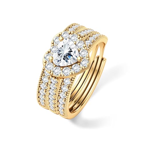 LOLIAS Wasserfest Vergoldet Ring Gold Verstellbar Statement Goldene Herz Ringe Damen Damenring Daumenringe Fingerring Stapelringe Verlobungsring Promise Goldring Set Geschenke für Frauen Freundin von LOLIAS