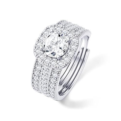 LOLIAS Ring Silber 925 Damen Edelstahl Ring Verstellbar Statement Silber Ringe Damen Wasserfest Damenring Stapelringe Fingerring Verlobungsring Promise Silberringe Set Geschenke für Frauen Freundin von LOLIAS