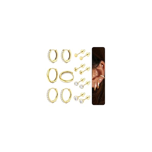 LOLIAS Ohrringe Silber 925 14 Karat Vergoldet Ohrstecker und Creolen Ohrringe Set für Damen mit Hypoallergene und Goldene Ohrstecker für mehrere Piercing ohr von LOLIAS