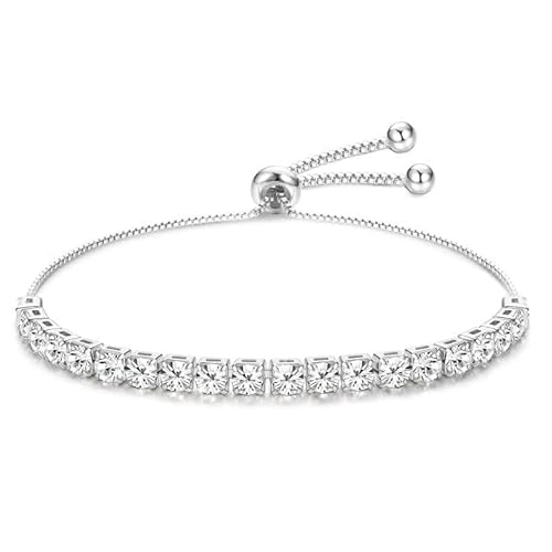 LOLIAS 3/4MM Tennisarmband Damen Silber Tennis Armband Damen Zirkonia Verstellbare Armband Damen Silber Klassisches Tennis Bracelet Armbänder Schmuck Geschenk für Frauen von LOLIAS