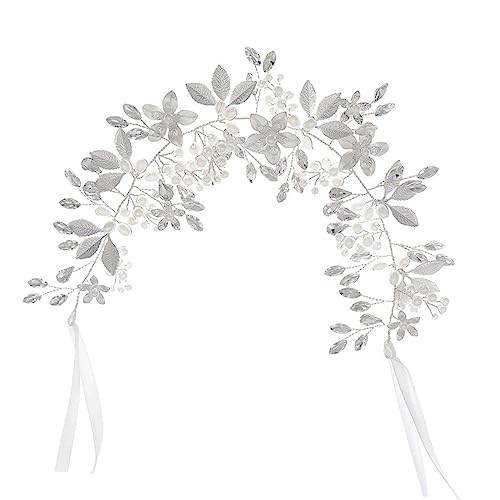 LOLIPPYY 1 Stück Braut Haarschmuck aus Handgefertigtes Stirnband für Hochzeiten und Besondere Anlässe Elegant Perlen Verziert für Bräute und Damen Silberfarben von LOLIPPYY