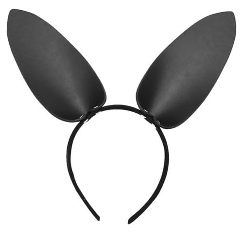 LOLIPPYY 1 Stück Bunny Ohr Haarreif für Damen Schwarzes Leder Stirnband Haarschmuck für Cosplay Karneval und Festlichkeiten Haaraccessoire für Partys und Veranstaltungen von LOLIPPYY