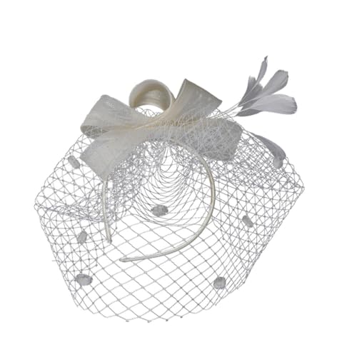LOLIPPYY 1 Stück Mesh-Kopf-Blume Clips Dekorationen Braut-Clip Haarschmuck Damen Brauthaar Party-Kopfschmuck Kopfschmuck für die Braut Partystirnband frauen kopfschmuck Haarband Feder Beige von LOLIPPYY