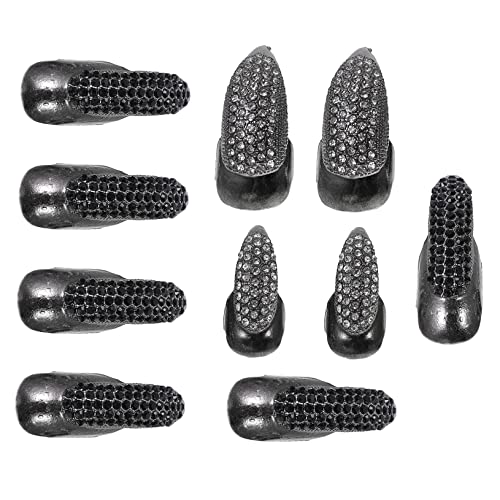LOLIPPYY 10 Stück Punk Fingernagelkrallen Ringe Teiliges mit Glitzersteinen für Halloween Kostüme Cosplay Tanzaufführungen Geeignet für Frauen von LOLIPPYY