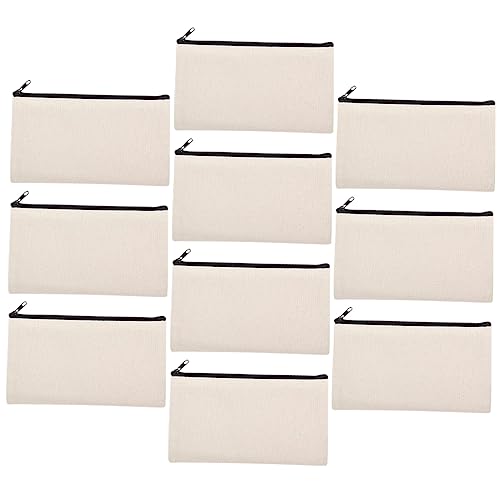 LOLIPPYY 10 Stück Teiliges Canvas Federmäppchen Leere Kosmetiktaschen mit Reißverschluss Vielseitig für Make Up Stifte Reiseutensilien Hitzebeständige DIY Blanko Taschen zum Bemalen und von LOLIPPYY