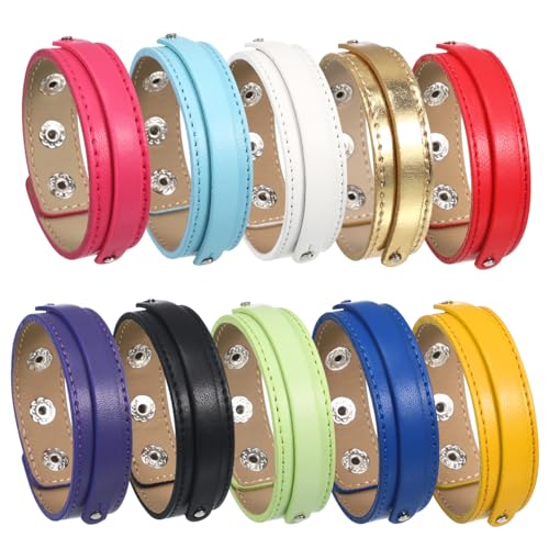 LOLIPPYY 10 Stück Teiliges Verstellbares Armband Kunstleder mit Druckknopfverschluss Farbige Blanko Cuff Armbänder für Damen und Herren Vielseitiges Schmuckzubehör für DIY und Alltag von LOLIPPYY