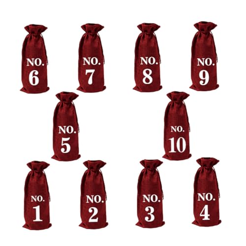 LOLIPPYY 10 Stück Weinflaschenbeutel Set Hochzeitsbeutel Hessisch Nummeriert Weinflaschenabdeckung Taschen Für Weinflaschen Urlaub Weinflasche Tasche Jute Sackleinen Rotwein Leinen- von LOLIPPYY