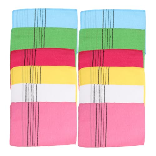 LOLIPPYY 12 Stück Teiliges Sauna Peeling Badetuch Robustes Flaches Design Vielseitige Mehrfarbige Grün Gelb Rosa Leichtes Tragbares Dusch und Massage Handtuch für Sauna Spa Fitness und von LOLIPPYY