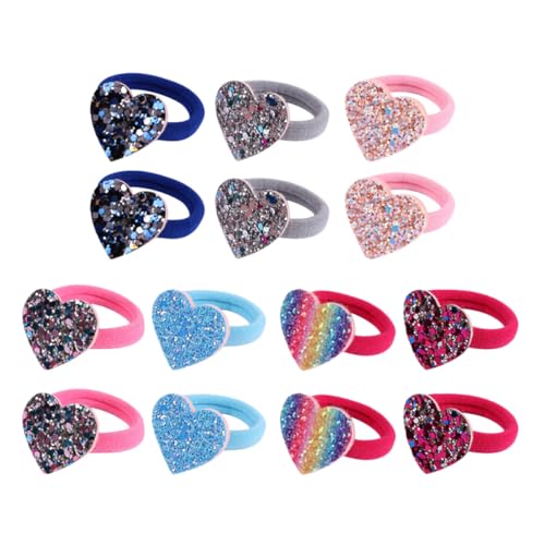 LOLIPPYY 14 Stück Teiliges Elastische Haargummis mit Farbverlaufenen Pailletten in Herzform Dehnbar Schonend Vielseitig für Frauen und Mädchen für Dutt Alltag Reisen und Geschenk von LOLIPPYY