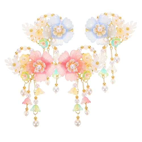 LOLIPPYY 2paare Antike Chinesische Haarnadeln Mit Quasten Und Blumen Traditionelle Haarspangen Für Hanfu-kleidung Haarschmuck-clips Aus Legierung Und Perlen Für Frauen Und Mädchen von LOLIPPYY