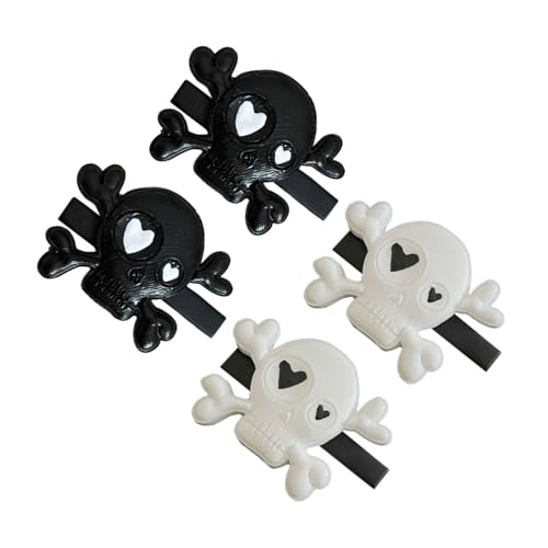 LOLIPPYY 2 Paare Halloween Haarspangen mit Punk Skull Design Goth Haarschmuck für Damen Schwarze und Weiße Skelett Haarclips Perfektes Accessoire für Halloween Party Kostüm und Cosplay von LOLIPPYY