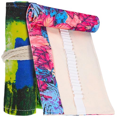 LOLIPPYY 2 STK. Teiliges Fächer Rollmäppchen aus Reiner Baumwolle mit Elastischen Bändern Praktische Stifteaufbewahrung für Künstler Bunte Ahornblatt Muster Federmäppchen zum Aufrollen für von LOLIPPYY