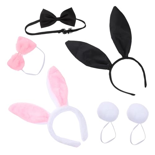 LOLIPPYY 2 Sätze Hasenohren Haarreif und Plüschschwanz Kostümset Wiederverwendbares Bunny Cosplay Zubehör für Karneval Halloween Kostümparty Geeignet für Damen und Mädchen von LOLIPPYY