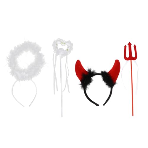 LOLIPPYY 2 Sätze Teufel Kostüm und Erwachsene Federflügel Haarreifen Set mit Zauberstab Party Cosplay Zubehör für Fasching Halloween Bühnenauftritt von LOLIPPYY
