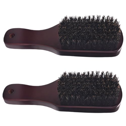 LOLIPPYY 2 Stück Bartbürste Natürliche Wildschweinborsten Holzgriff Kompakt Leicht Tragbar mit Aufhängeloch für Herren Bartpflege Haare und Schnurrbart Reinigung Reise von LOLIPPYY