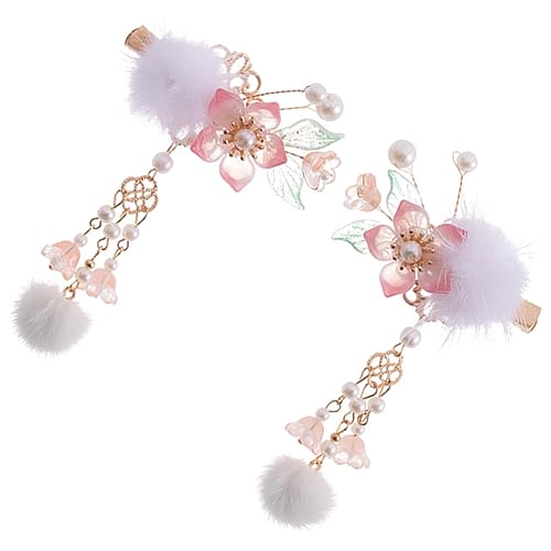 LOLIPPYY 2stücke Blumenhaarspange Mit Perlen Und Plüschball Fellknäuel Haarspangen Für Frauen Mädchen Haarnadel Zum Fotografieren Party Hochzeit Cosplay von LOLIPPYY