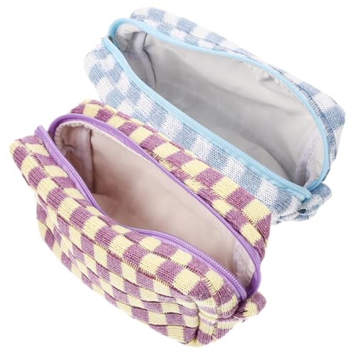 LOLIPPYY 2 Stück Checkered Make Up Tasche aus Weichem Wollmaterial Große Kosmetiktasche mit Reißverschluss Geräumig und Robust Vielseitig für Make Up und Accessoires als für Damen von LOLIPPYY