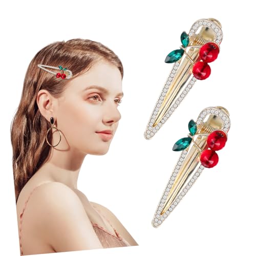 LOLIPPYY 2 Stück Cherry Hair Barrette mit Funkelnden Strasssteinen Haarklammern für Damen und Mädchen Eleganter Haarschmuck für Alltag und Besondere Anlässe von LOLIPPYY