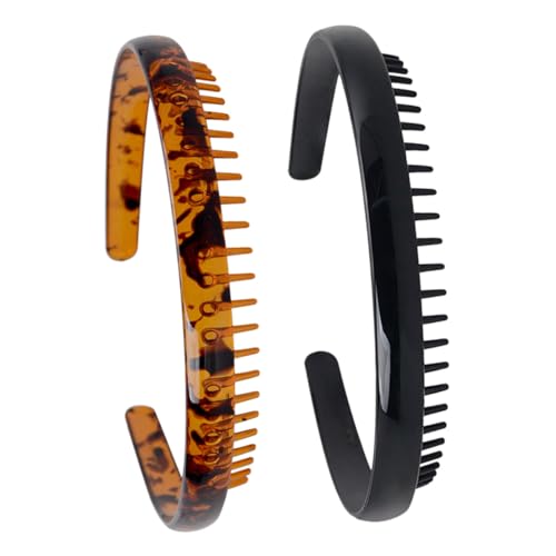 LOLIPPYY 2 Stück Damen Haarkamm Stirnband mit Zähnen Rutschfester Haarklammer Haarreif für Sport und Make up Elegantes Design in Dunkelbraun und Schwarz Modisches Haarschmuck Zubehör von LOLIPPYY