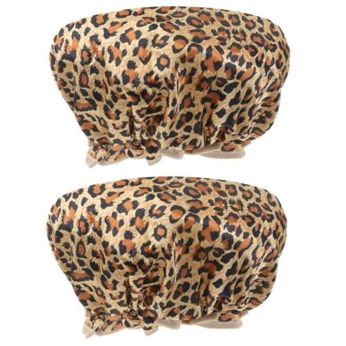 LOLIPPYY 2 Stück Duschhauben Doppellagig aus Peva mit Elastischem Leopard Print Haarschutzkappen für Damen Beauty Salon Spa Anwendung von LOLIPPYY
