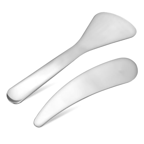 LOLIPPYY 2 Stück Edelstahl Make up Spatel Wiederverwendbare Kosmetik Löffel für Gesichtspflege Kompakt Leicht zum Mischen und Auftragen von Cremes Lotionen Feuchtigkeitscremes Praktisch von LOLIPPYY