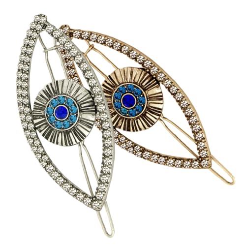 LOLIPPYY 2 Stück Evil Eye Haarspangen Vintage Haarklammern mit Strasssteinen Modische Haarschmuck Damen Eleganter Haarschmuck für Mädchen Dekorative Haarclips in Antik Gold und Silber von LOLIPPYY