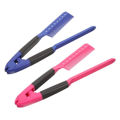 LOLIPPYY 2 Stück Förmiger Faltbarer Haarglätterkamm für Frauen Hitzebeständiger Leichter Styling Kamm Ergonomisch Geformt für Salon und Zuhause Teilig Blau von LOLIPPYY