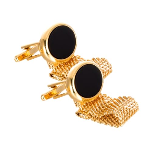 LOLIPPYY 2 Stück Goldene Ovale Manschettenknöpfe mit Kette Stilvolle Brooch Buttons für Blazer und Hemden Wiederverwendbar Leicht zu Nähen Edles Design für Herrenanzüge und Festliche von LOLIPPYY