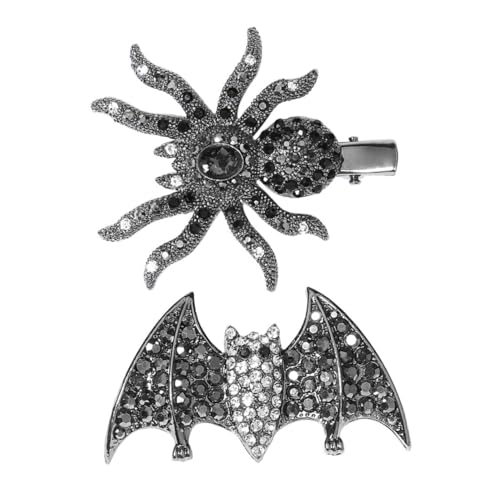 LOLIPPYY 2 Stück Gothic Haarklammern mit Strass Fledermaus und Spinne Haarschmuck für Damen Halloween Party Kostüm Zubehör Stilvolle Clips für Haar Hut Kleidung LOLIPPYY 2 Stück Gothic Haarklammern mit Strass Fledermaus und Spinne Haarschmuck für Damen Halloween Party Kostüm Zubehör Stilvolle Clips für Haar Hut Kleidung von LOLIPPYY