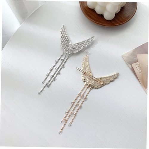LOLIPPYY 2 Stück Haarspangen mit Engelsflügeln und Quasten Haarklammern für Mädchen Modischer Haarschmuck für Hochsteckfrisuren und Dutt Langlebige Metallbarrettes in Gold und Silber von LOLIPPYY