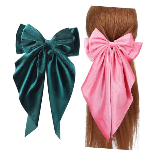 LOLIPPYY 2 Stück Samt Haarspangen Große Schleifen mit Langen Enden Sichere Metallclips Stilvolle Haaraccessoires für Damen und Mädchen Vielseitig Kombinierbar Feminine Styles Rosa und von LOLIPPYY