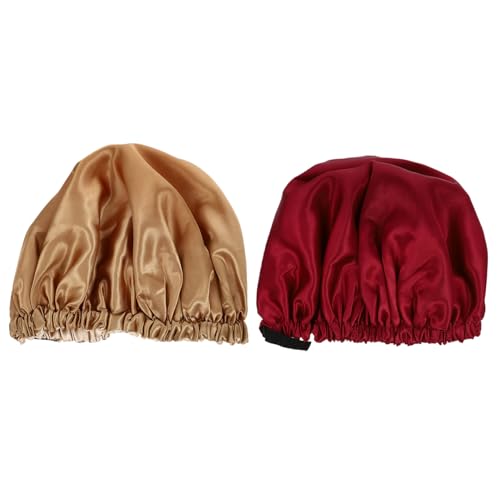 LOLIPPYY 2 Stück Satin Schlafhaube Damen Elastische Haarhaube mit Verstellbarem Verschluss Atmungsaktiv Doppellagig für Nachtpflege Langes und Kurzes Haar Geeignet für Erholsamen Schlaf von LOLIPPYY
