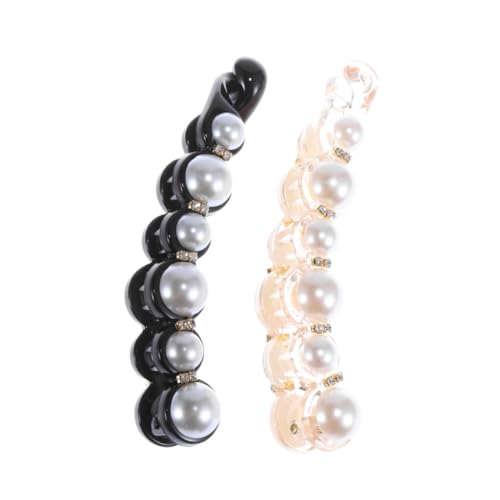 LOLIPPYY 2 Stück Schicke Bananen Haarclips mit Perlenbesatz Ponytail Halter für Damen Rutschfester Haarklammer in Schwarz und Bernstein Stilvoller Updo Clip für Alltag und Party von LOLIPPYY