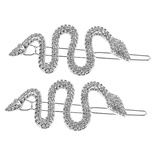 LOLIPPYY 2 Stück Schlangenförmige Haarklammern mit Strass Silberfarbene Haarklammern aus Robustem Legierungs Material Kleine Seitliche Haarspangen für Frauen Rutschfester für Alltag Party von LOLIPPYY