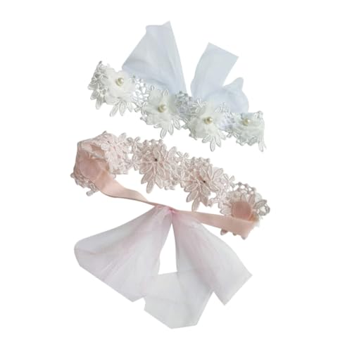 LOLIPPYY 2 Stück Stirnbänder Spitzenblumen mit Perlen Verstellbare Leichte Haarschmuck Kopfbedeckung für Mädchen Geburtstags und Feiertagsaccessoire in Weiß und Rosa von LOLIPPYY