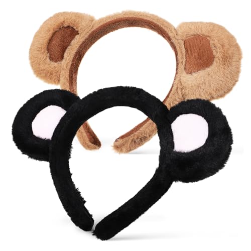 LOLIPPYY 2 Stück Teiliges Bärenohren Haarband Flauschige Stirnbänder mit Bär Ohren Niedliche Tierohren Kopfbedeckung für Fasching Halloween Kostüm Cosplay Party und Alltag von LOLIPPYY