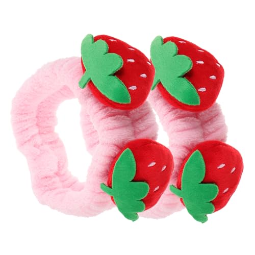 LOLIPPYY 2 Stück Teiliges Erdbeer Stirnband Elastisch Weiches Hautfreundliches Haarband für Gesichtsreinigung Make Up Spa Yoga Sport Damen und Mädchen Modisches Accessoire in Rosa von LOLIPPYY