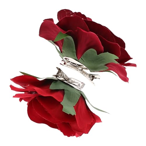 LOLIPPYY 2 Stück Teiliges Haarclip Rote Rosen Haarschmuck mit Alligatorclip Leichtes Handgefertigtes Blumen Design Für Hochzeiten Partys und Alltagsschmuck für Damen und Mädchen von LOLIPPYY
