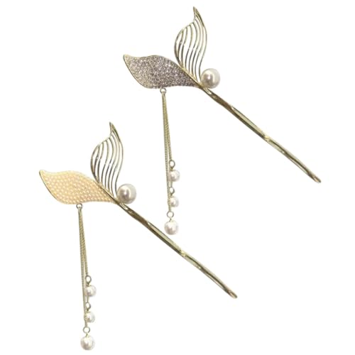 LOLIPPYY 2 Stück Teiliges Haarschmuck Fischschwanz Haarstäbchen mit Perlen und Quasten Stilvolle Haarnadeln für Frauen Langlebig Rutschfest für Hochzeit Party und Alltag von LOLIPPYY