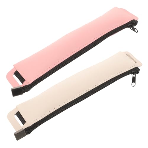 LOLIPPYY 2 Stück Teiliges PU Leder Stifteetui mit Elastischem Verschluss Vintage Schreibgeräte Tasche in Khaki und Praktische Schreibstifthülle für Schule Büro Alltag Handliche Pen Pouch von LOLIPPYY
