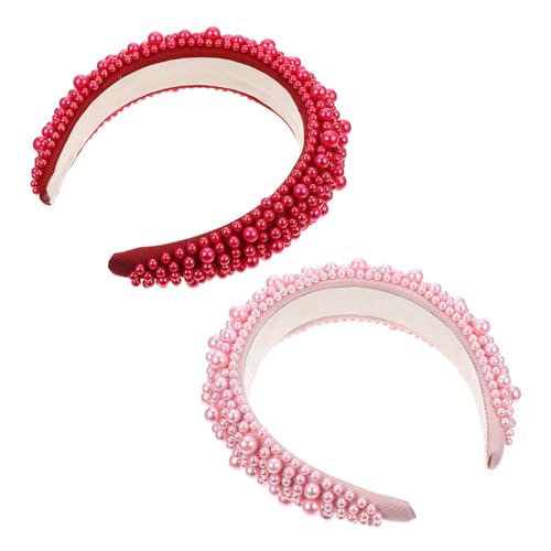 LOLIPPYY 2 Stück Teiliges Perlen haarband Damen Gepolstert Doppelt Breites Design Elegante Party stirnbänder Rot Bequemer Sitz für Festliche Anlässe und Alltag von LOLIPPYY